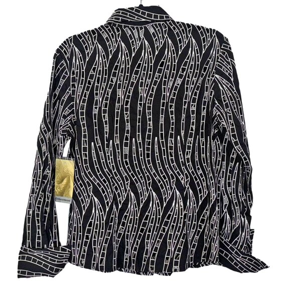 Samuel Dong Black & White Laser Cut Button Down Blouse - Size M - NWT - Picture 3 of 6
